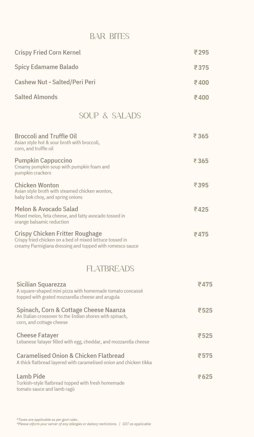Dining Experience for Two at Skyye, Central Bengaluru — Food menu