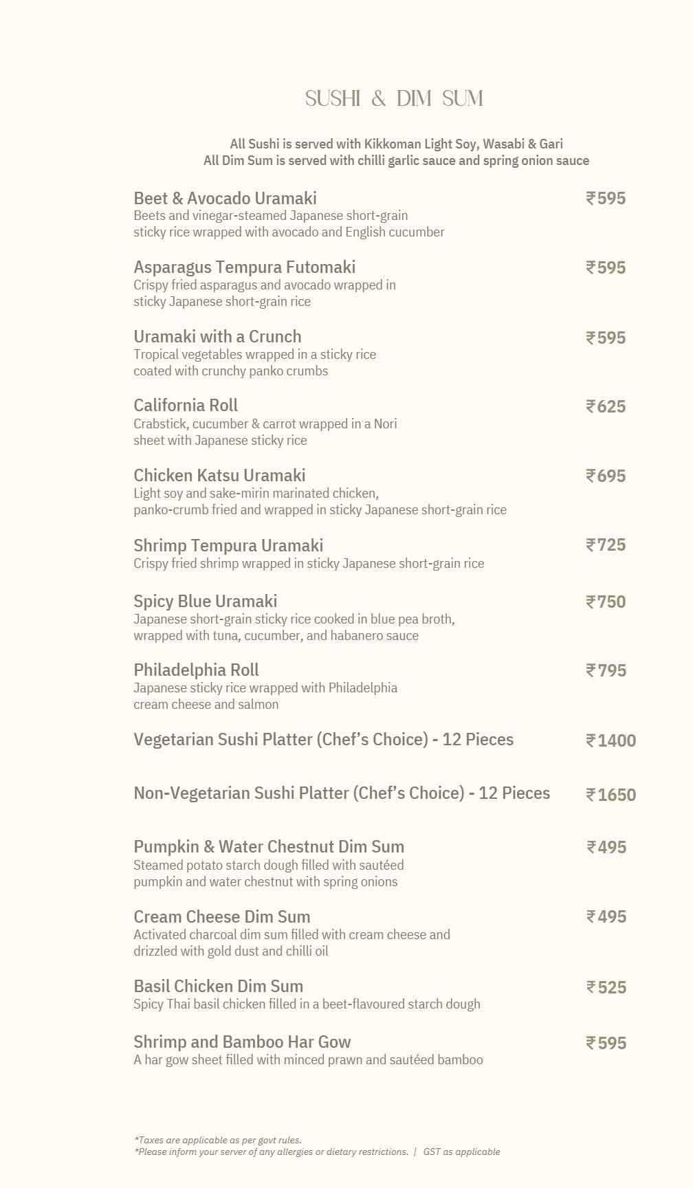 Dining Experience for Two at Skyye, Central Bengaluru — Food menu