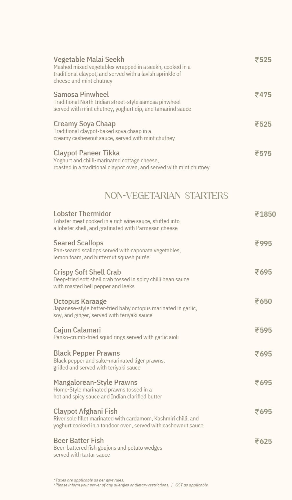 Dining Experience for Two at Skyye, Central Bengaluru — Food menu