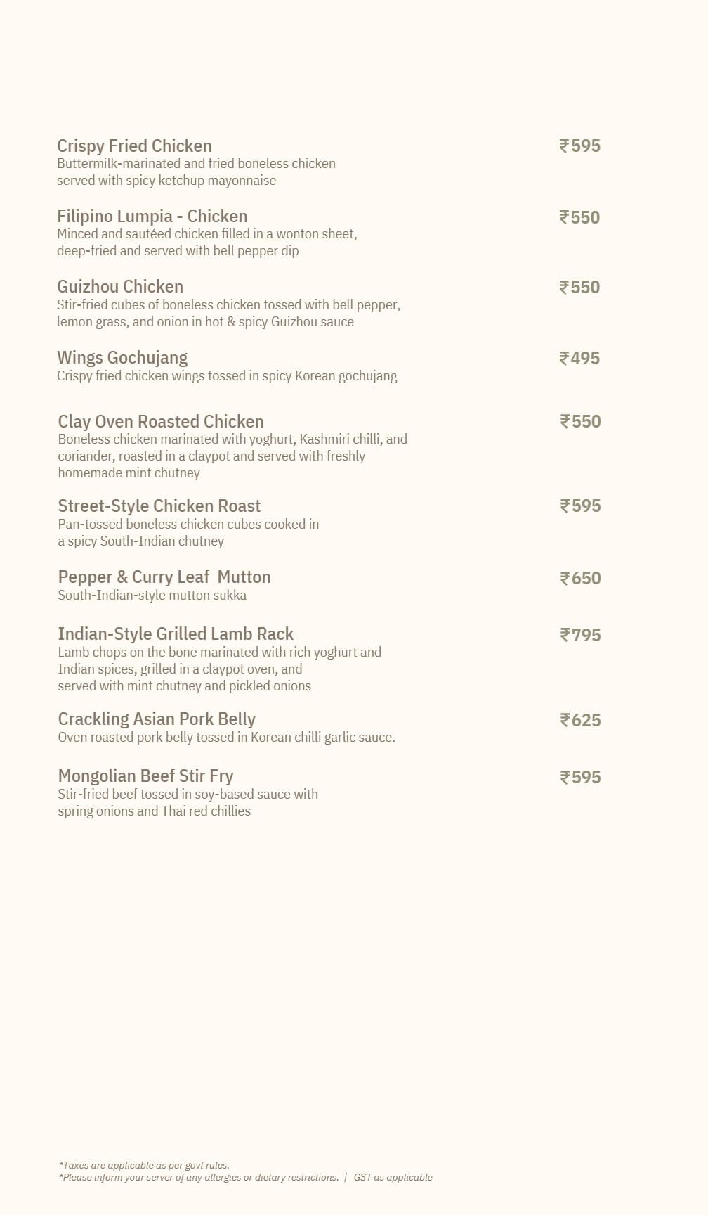 Dining Experience for Two at Skyye, Central Bengaluru — Food menu