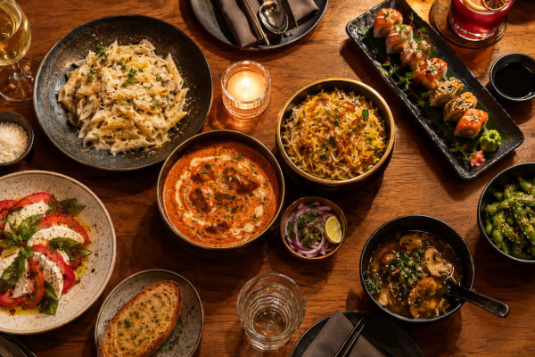 Variety of cuisine options at restaurants available for weekend booking